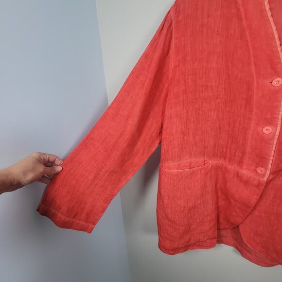 Elemente Clemente Linen Blazer Womens 3 (L) Red Oversized Jacket Button Pockets - Picture 3 of 14